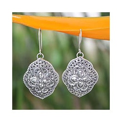 Sterling Silver 'Tribal Shields' Dangle Earrings (Thailand)