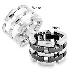 West Coast Jewelry Stainless Steel and Ceramic Linked Wide Ring