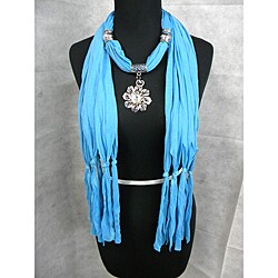 Turquoise Blue Scarf With Filigree Flower Pendant