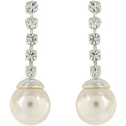 Roman Silvertone Faux Pearl and Crystal Dangle Earrings