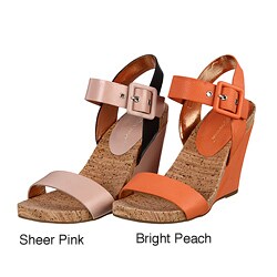 BCBG Women's Leather Wedge Sandals