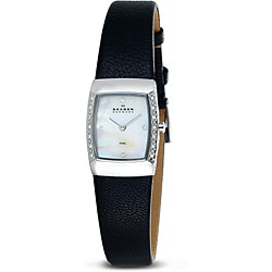 Skagen Women's Rectangle Black Leather Strap Watch