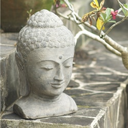 White-washed Volcanic Ash Buddha Head Garden Accent (Indonesia)