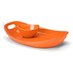 Rachael Ray Serveware Chip N' Dip Orange 14-inch Serving Platter and Dipper Bowl