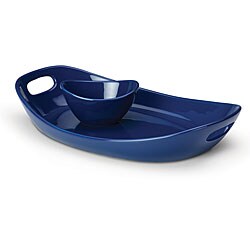 Rachael Ray Serveware Chip N' Dip Blue 14-inch Serving Platter and Dipper Bowl