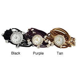 Geneva Platinum Women's Rhinestone Multi-strand Wrap-around Watch