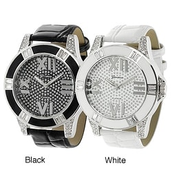 Geneva Platinum Women's Rhinestone-accented Simulated Leather Watch