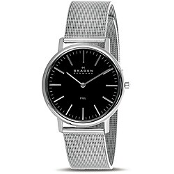 Skagen Men's Black Dial Stainless Steel Mesh Band Watch