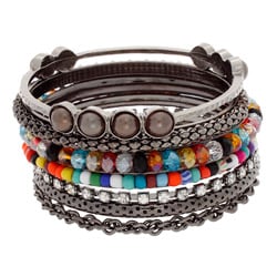 NEXTE Jewelry Black-plated Colored Bead Stackable 7-piece Bracelet Set