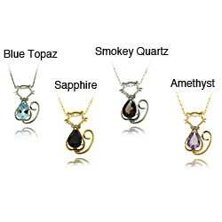 Gem Jolie Silver Overlay Gemstone and Diamond Accent Cat Necklace