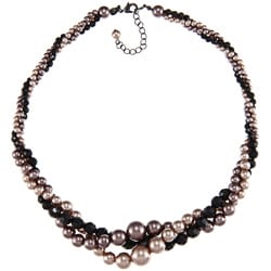 Roman Brown Faux Pearl and Black Plastic Bead Twist Necklace