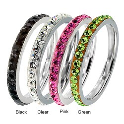 Stainless Steel Colored Cubic Zirconia Stackable Eternity Band
