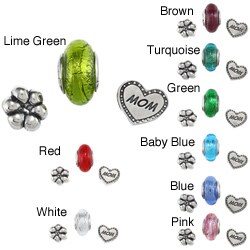 Signature Moments Silver Murano Glass 'Mom' Heart 3-piece Bead Set