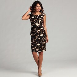 London Times Women's Taupe/ Black Pleated Dress