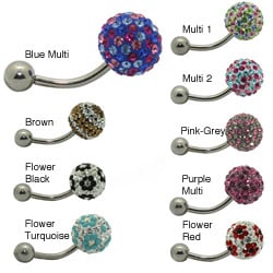 14-gauge 316L Surgical Sterling Silver Crystal-accent Belly Ring