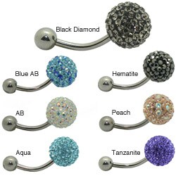 Sterling Silver 14-gauge Stainless Steel Crystal Belly Button Ring