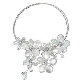 Coin Freshwater Pearl-Crystal Floral Paradise Cluster Choker (Thailand)
