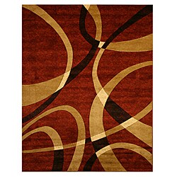 Hand-carved Burgundy Geometric Stripes Rug (7'10 x 9'10)