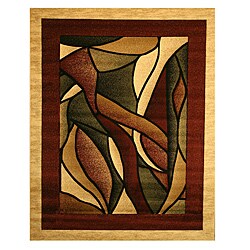 Hand-carved Red/ Beige Abstract Rug (7'10 x 9'10)