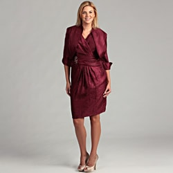 Jessica Howard Women's Wine Pleated 2-piece Plus Dress