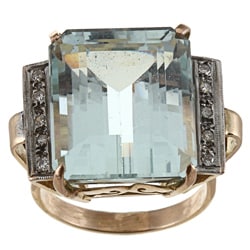 18k Gold Art Deco Aquamarine and 1/3ct TDW Diamond Estate Ring (I-J, SI1-SI2)