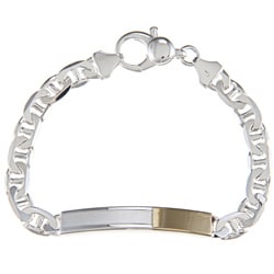 Sterling Silver and 18k Gold 7-mm Bordered ID Link Bracelet