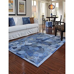 Hand-stitched Beaufort Denim Blue Pockets Cotton Rug (7'6 x 9'6)