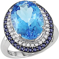 14k White Gold Topaz, Sapphire and 1/5ct TDW Diamond Ring (H-I, I1-I2)