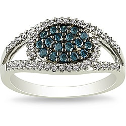 Miadora Sterling Silver 1/2ct TDW Blue and White Diamond Ring (H-I, I3)