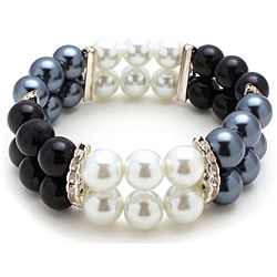 Bleek2Sheek Black/White/Gray Glass-pearl-bead Stretch Bracelet