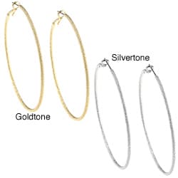 Silvertone/ Goldtone Diamond-cut Textured 70-mm Hoop Earrings