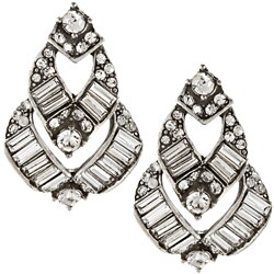 Sweet Romance 1930s 'V' Baguette Crystal Art Deco Vintage Dangle Earrings