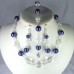 Angelic Clear Crystal and Navy Pearls Set