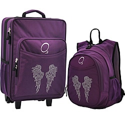 O3 Kids "Rhinestone Angel Wings" Pre-School Backpack and Suitcase Set