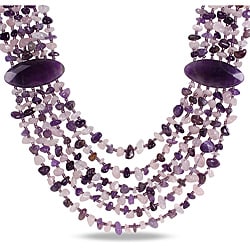 Miadora 950ct TGW Purple Agate, Amethyst and Rose Quartz 6-strand Necklace