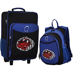 O3 Kids "Racecar" Pre-School 2 Piece Backpack and Suitcase Carry On Luggage Set