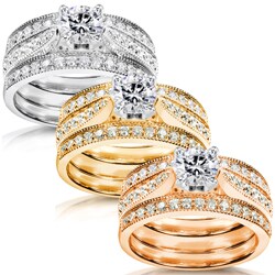 14k White Gold 1 1/4ct TDW Diamond 3-piece Bridal Ring Set (H-I, I1-I2)