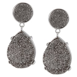 La Preciosa Sterling Silver Pear and Round Grey Druzy Earrings