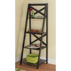 Black Wood X-back 4-tier Ladder Shelf
