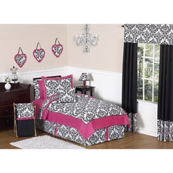 Sweet JoJo Designs Hot Pink, Black and White Isabella 4-piece Twin-size Bedding Set