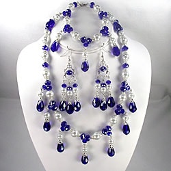 Navy Crystal and White Pearl Jewelry Set