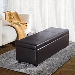 Franklin Large Rectangular Brown Faux Leather Storage Ottoman Bench