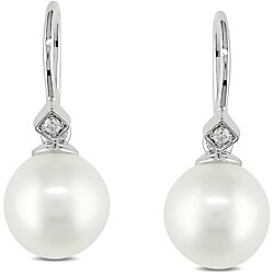 Miadora 14k White Gold Freshwater Pearl and Diamond Accent Earrings (7.5-8 mm)