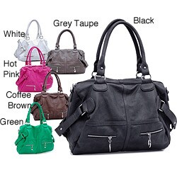 Dasein Shoulder Bag with Front Zipper Pockets and Belted Accents