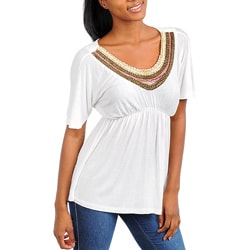 Stanzino Women's White Embellished Neck Tunic