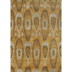 Hand Made Sabrina IKAT Tobacco Brown New Zealand Wool/Viscose Silk Pile Rug 5x8