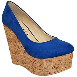Toi et Moi Women's 'Gisele-03' Blue Suede Wooden Wedges