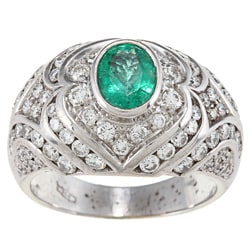18k Gold Emerald and 2ct TDW Diamond Art Deco Estate Ring (H-I, SI1-SI2)