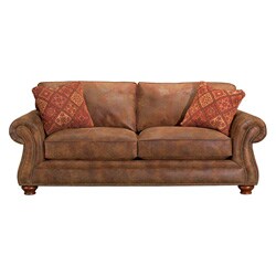 sofa broyhill leather brown faux pillows lauren overstock couch furniture sofas sleeper