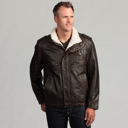 Izod Men's Faux Leather Jacket with Faux Sherpa Lining